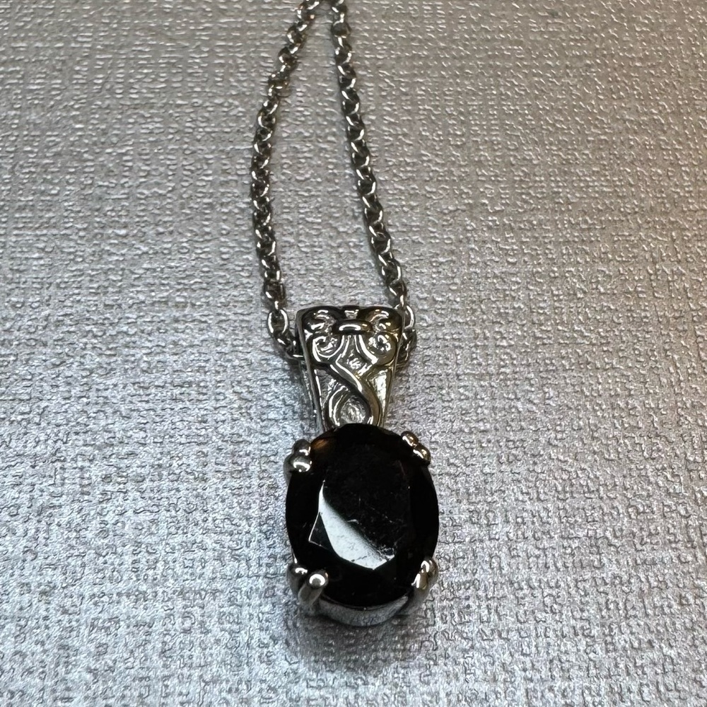 Australian Black Tourmaline 2.75 ctw Pendant Necklace in Stainless Steel - Picture 3 of 7